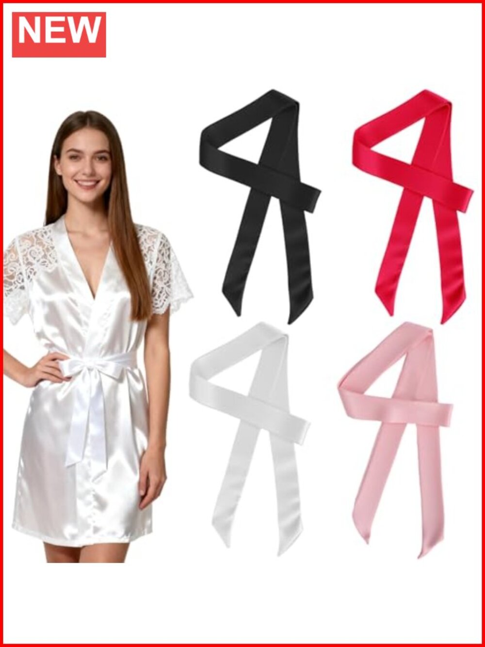 Satin Robe Belt Replacement 4 Pc Long Sash for Bathrobe Wedding Dress
